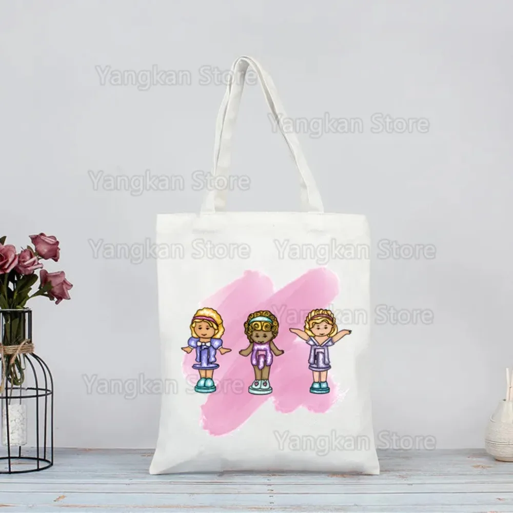 Miniso Polly Pocket Shopper Printed Kawaii Bag Harajuku Women Shopping Bag Canvas Shopper Girl Handbag Tote Shoulder Lady Bag