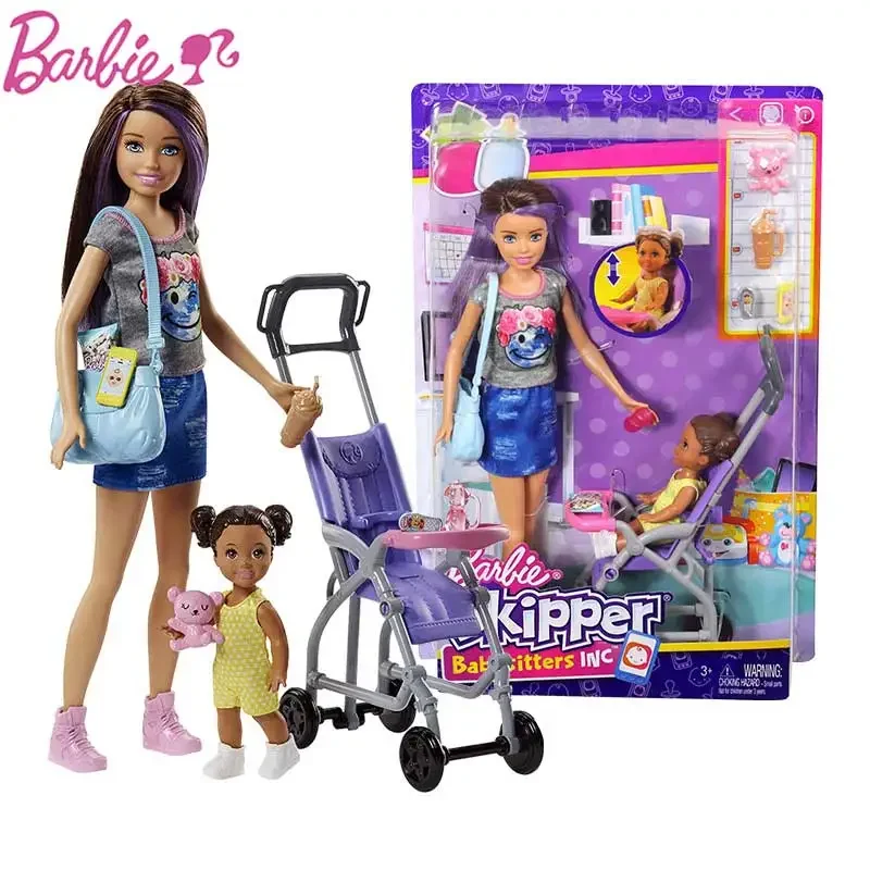 Original Barbie little baby care teacher cart combination set gift girl princess house play toy Birthday christmas Gift FJB00