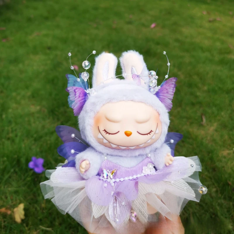 V1 V2 Blind Box Labubu Doll Flower Fairy Dress Labubu Clothes Princess Dress Mini Doll Outfit Handmade Headpiece Have Wings