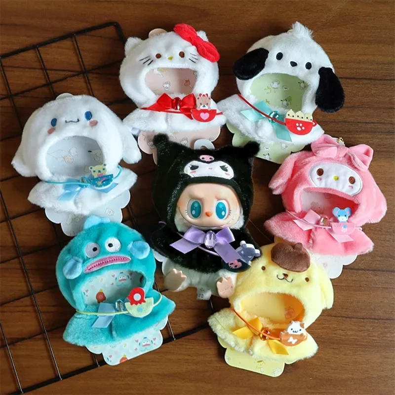 Sanrio Kuromi Hello Kitty My Melody Labubu Kawaii Doll Cape Set Cute Sitting Party Outfit Christmas Birthday Gift for Girls