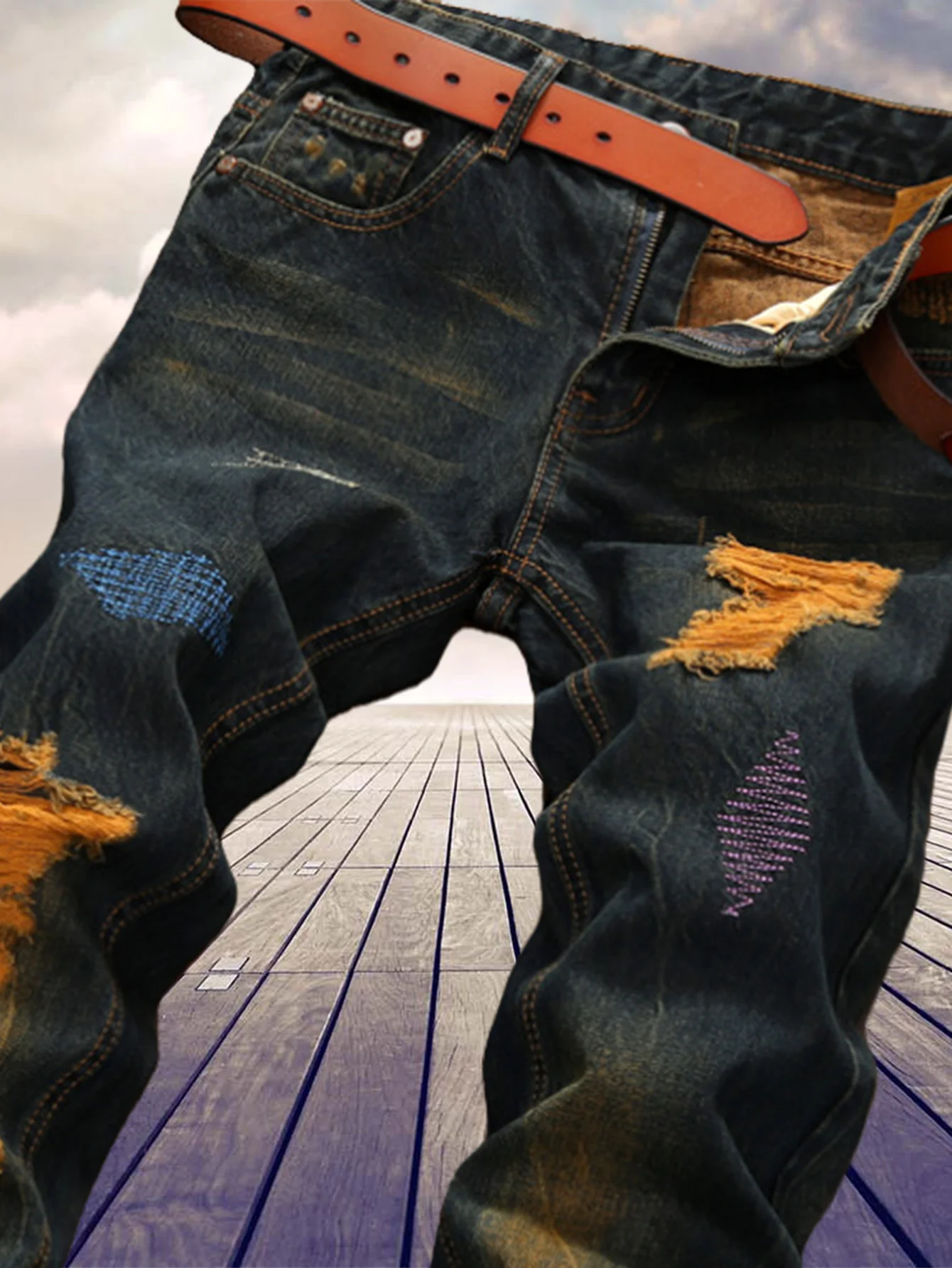 American retro personality makes old men's straight jeans - Image 3