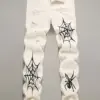 Men's jeans, men's spider web printed worn-out jeans