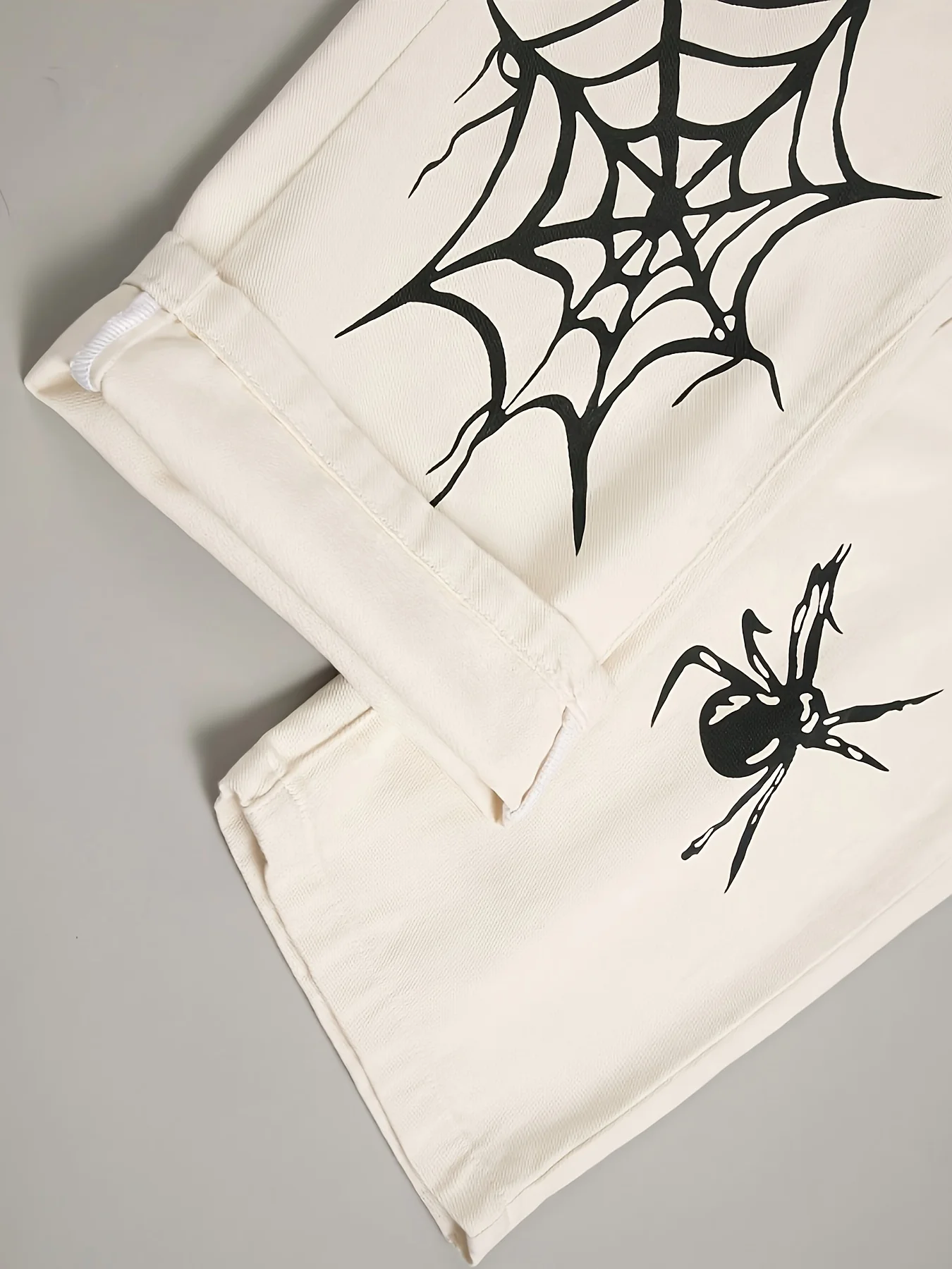 Men's jeans, men's spider web printed worn-out jeans - Image 4