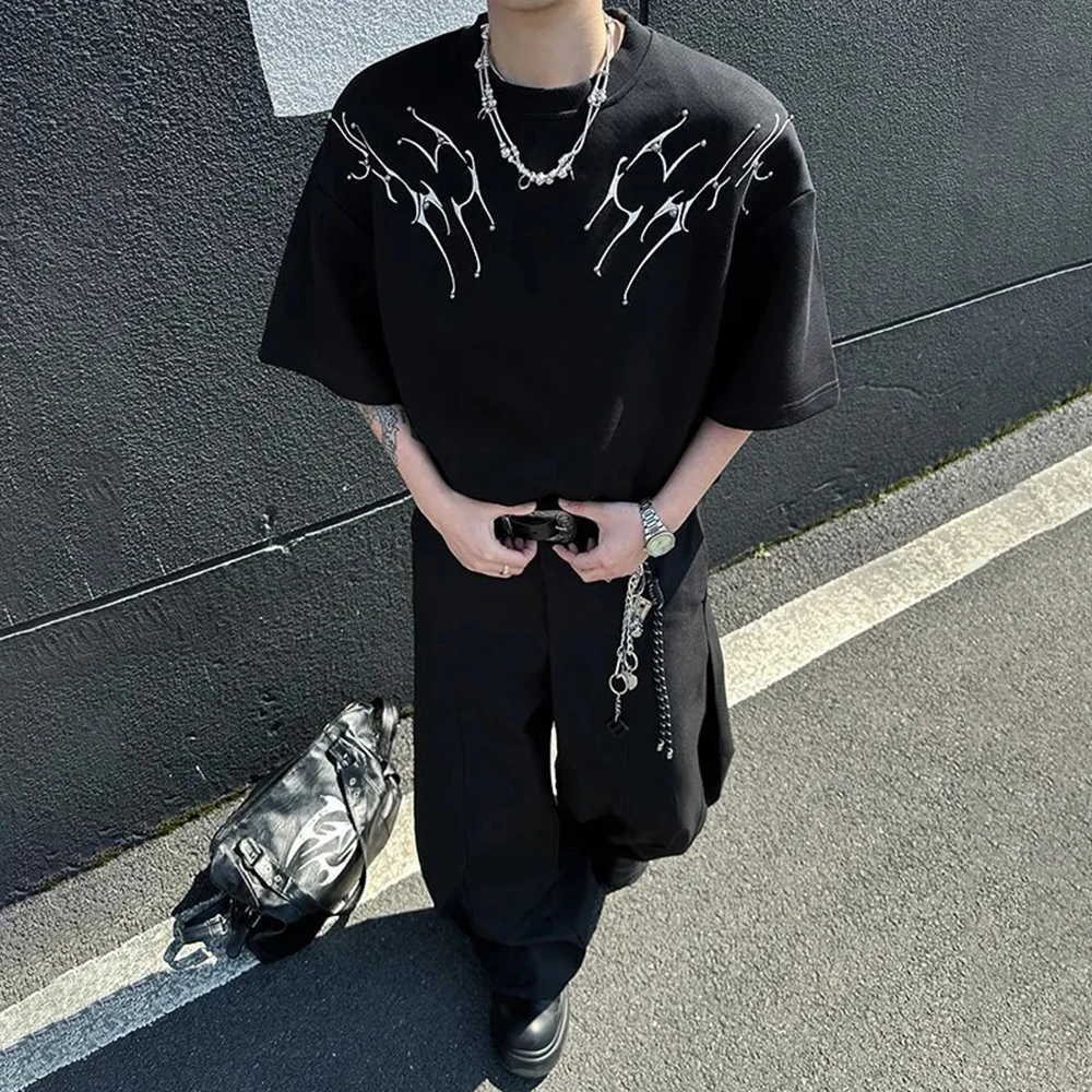 Summer New Men's Spine Embroidered Short-Sleeved T-Shirt American Fashion Retro Trend Street Hip-Hop Niche Loose Men's Tops - Image 4