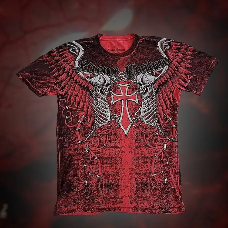 Flea Market Affliction T-shirt Man Y2K Vintage Boy Street Fashion Gothic Oversized Short Sleeves New XXXXL Top - Image 3