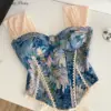 SINGREINY American Retro Print Evening Camisole Female Strap Lace Spliced Slim Top 2025 Streetwear Floral Vintage Beach Tank Top