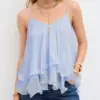 Women Fashion Layered Top Off the Shoulder Backless Casual Top Solid Color Ruffle Trim Camis Chic Trend 2026 Chiffon Tops