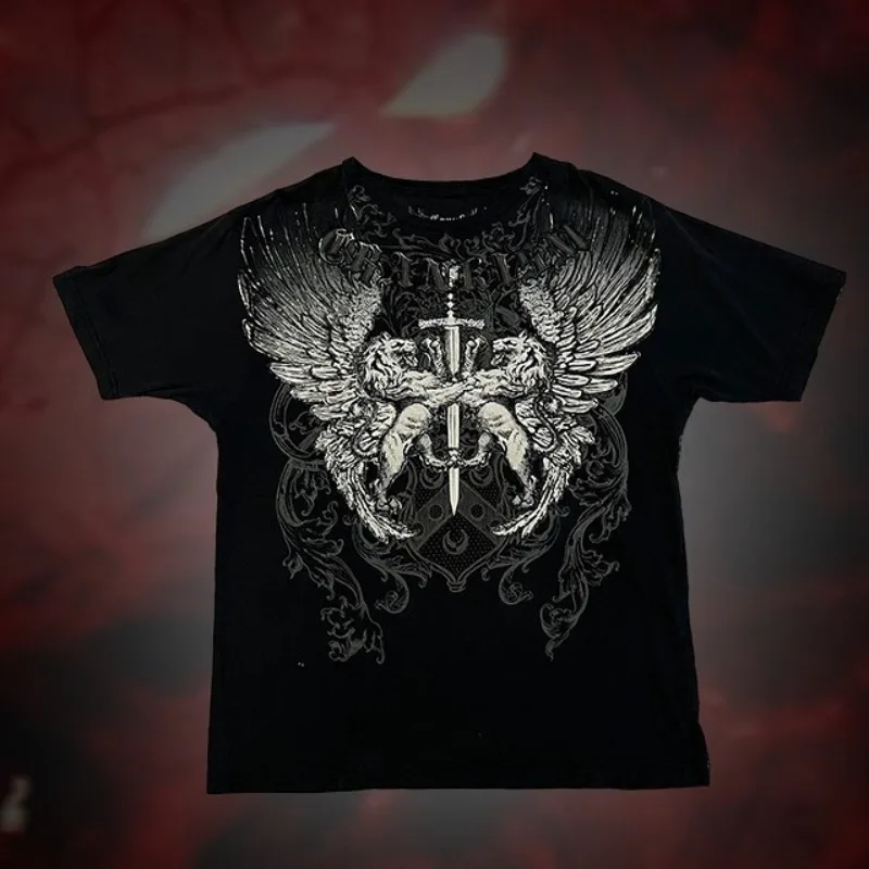 Flea Market Affliction T-shirt Man Y2K Vintage Boy Street Fashion Gothic Oversized Short Sleeves New XXXXL Top - Image 2