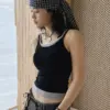 HanOrange 2026 Spring/Summer Double Shoulder Straps Camis Women Back Hollow Top Black/Gray/Navy Blue/Coffee/Sauce Purple