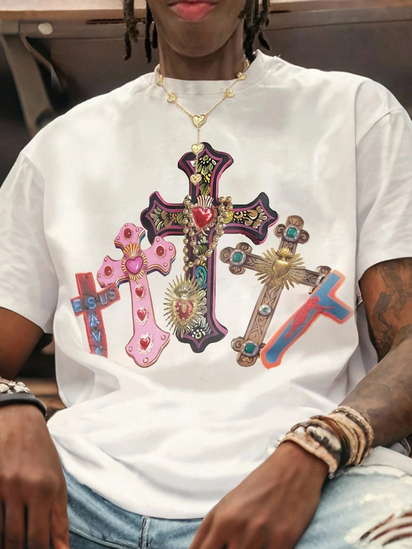 Mens Comfortable Mens White Crew Neck T-Shirt Cross Jesus Print T-Shirt Vintage Shirt Graphic T-Shirt pro choice streetwear