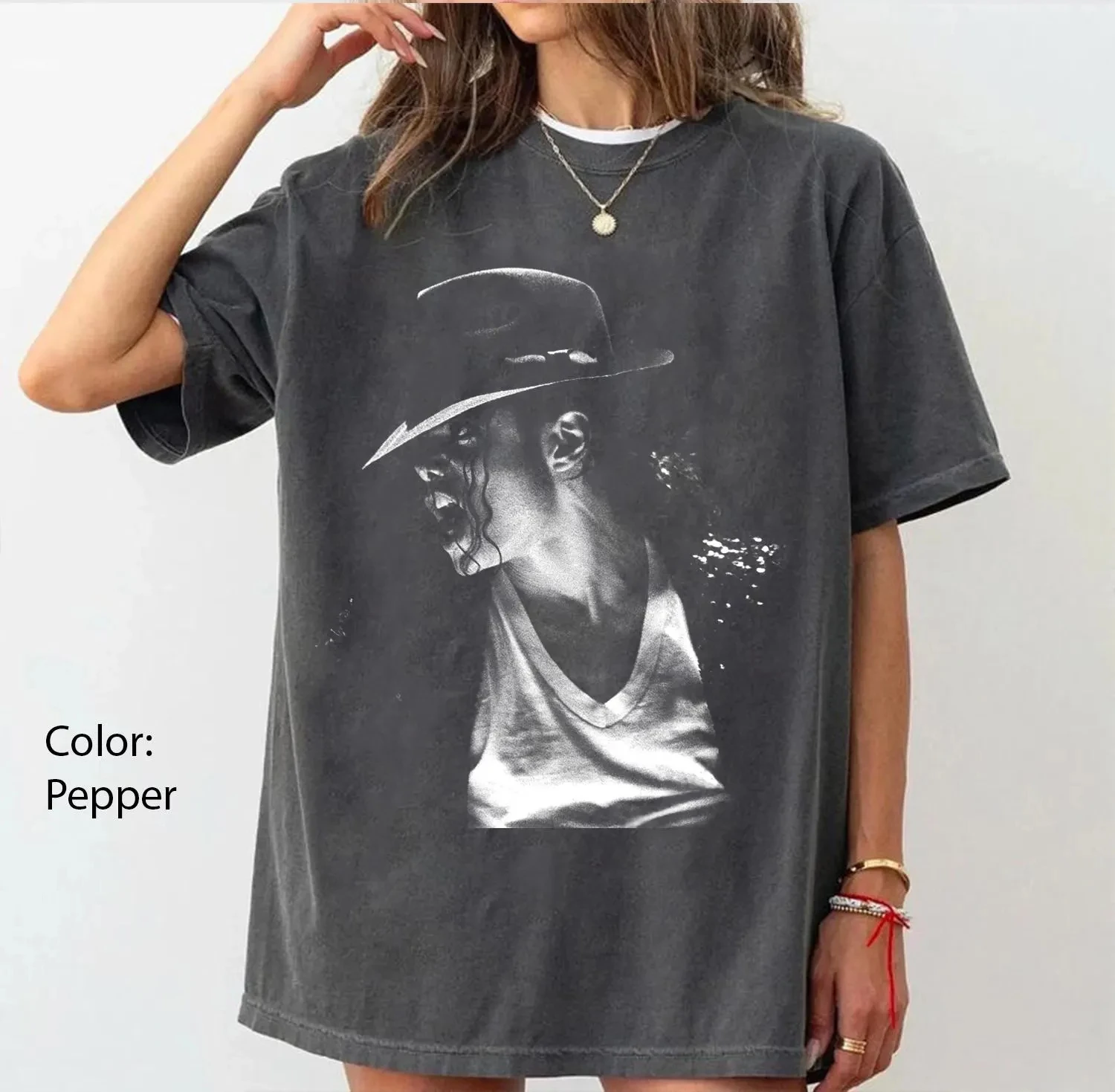 King of Pop Michael Jackson Vintage T-shirt Men and Women Summer Clothing Breathable Fashionable Round Neck Short Sleeved Top