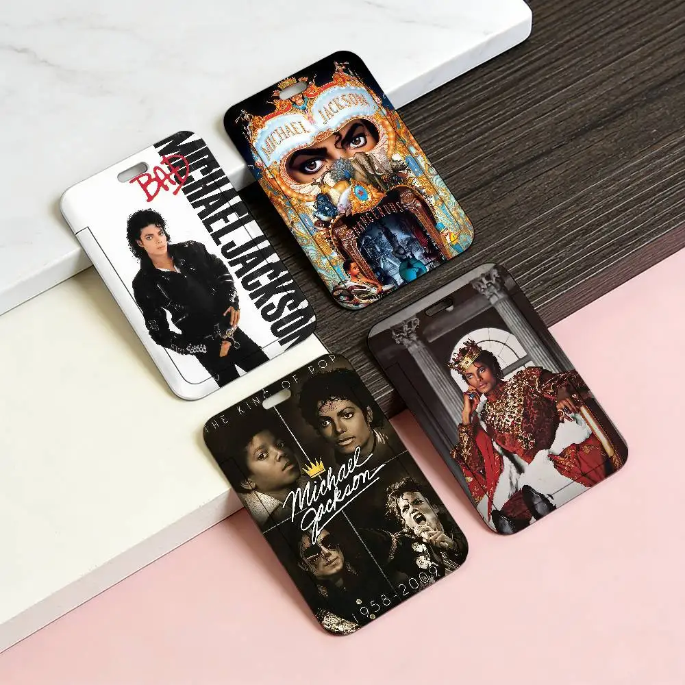 Singer Michael Jackson Plastic Slide Cover Lanyard Work ID Bag Bus Student Photo Idol Badge Card Holder Employee