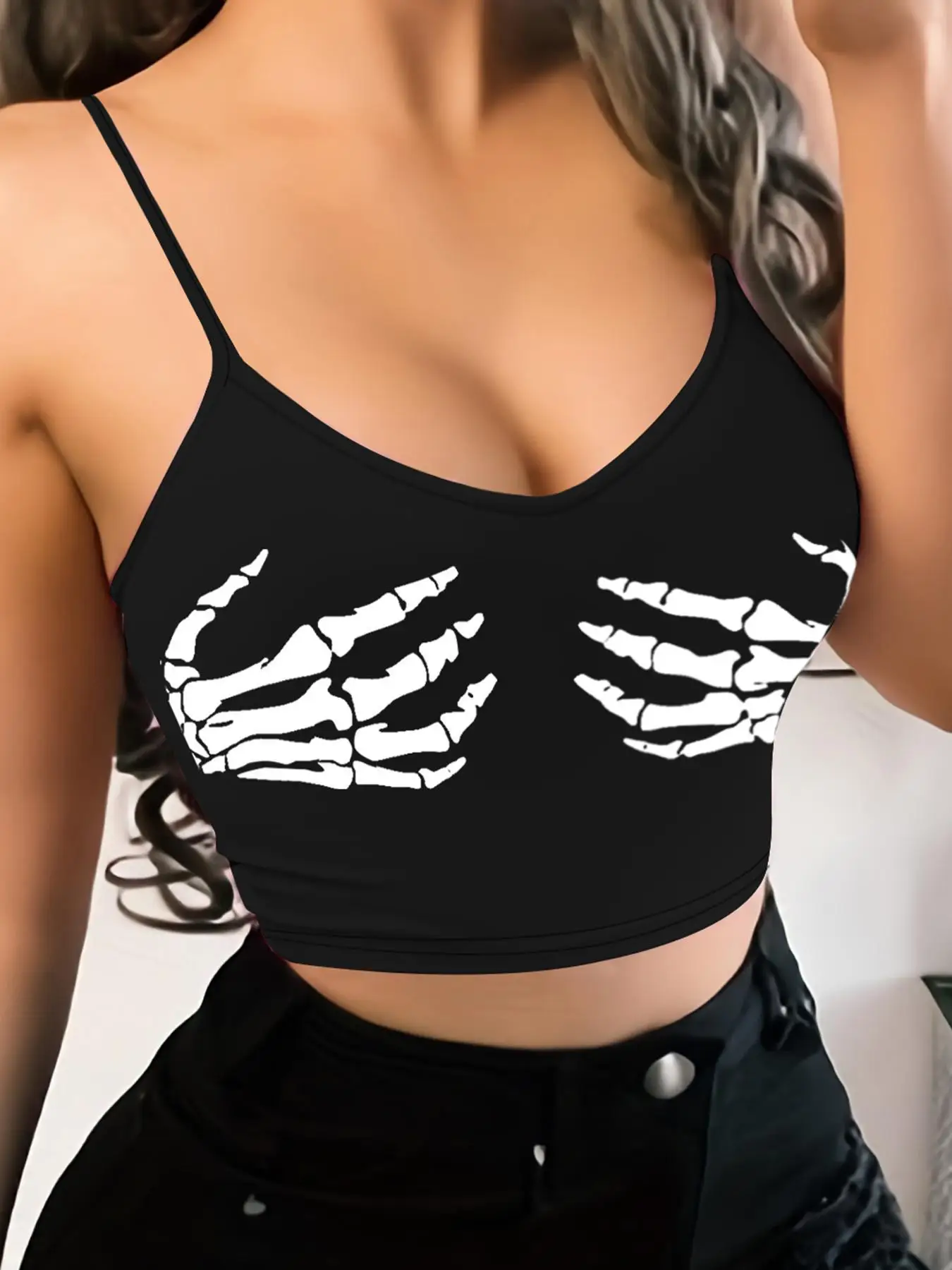 2026 Halloween New Women's Clothing Claw Print Strapless Fitted Crop Top Vest