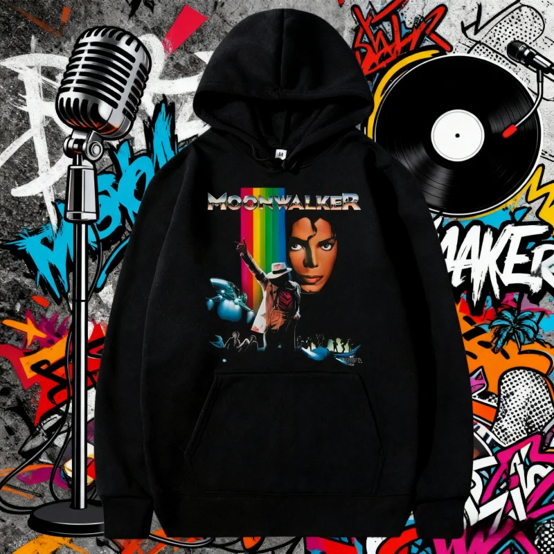 25/26 Cool Moon Walker Michael Jackson Poster Slogan Ideal Gift Unisex Black Pure Cotton Printed Hooded Sweatshirt Warm Casual