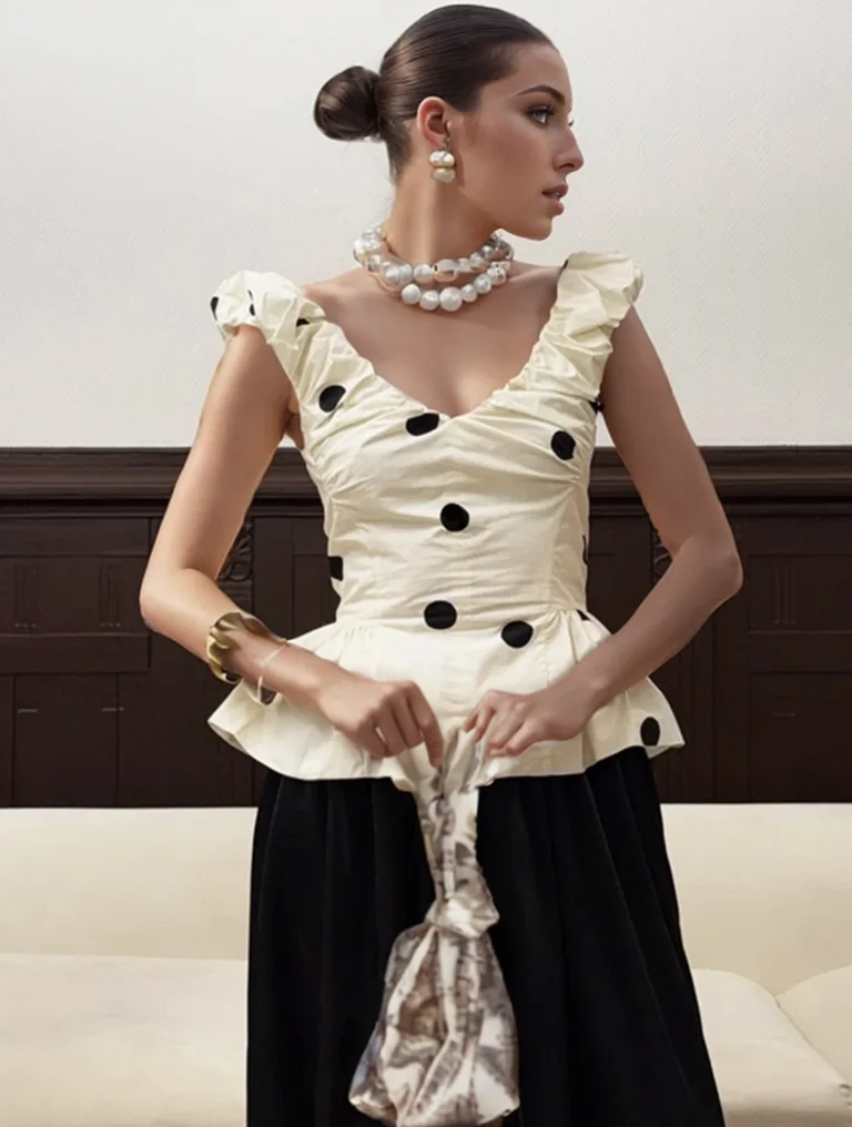 2026 New Polka Dot Backless Tank Tops Women Summer Street Chic Slim Deep V Neck Vest Casual Ruffles Sleeveless Tops Woman