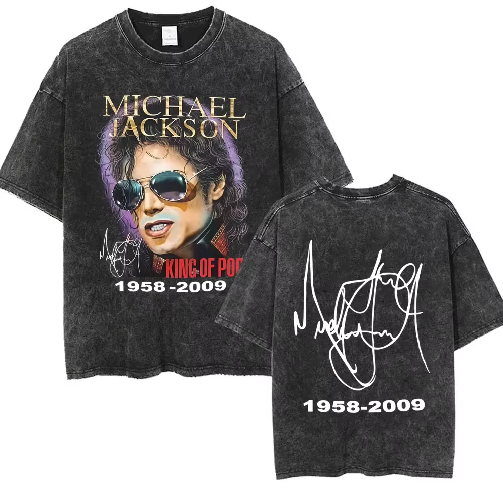 The King of Pop Michael Jackson Vintage Washed T-shirts Men Women Casual Retro Cotton T Shirt Male Gothic Rock Oversized T-shirt
