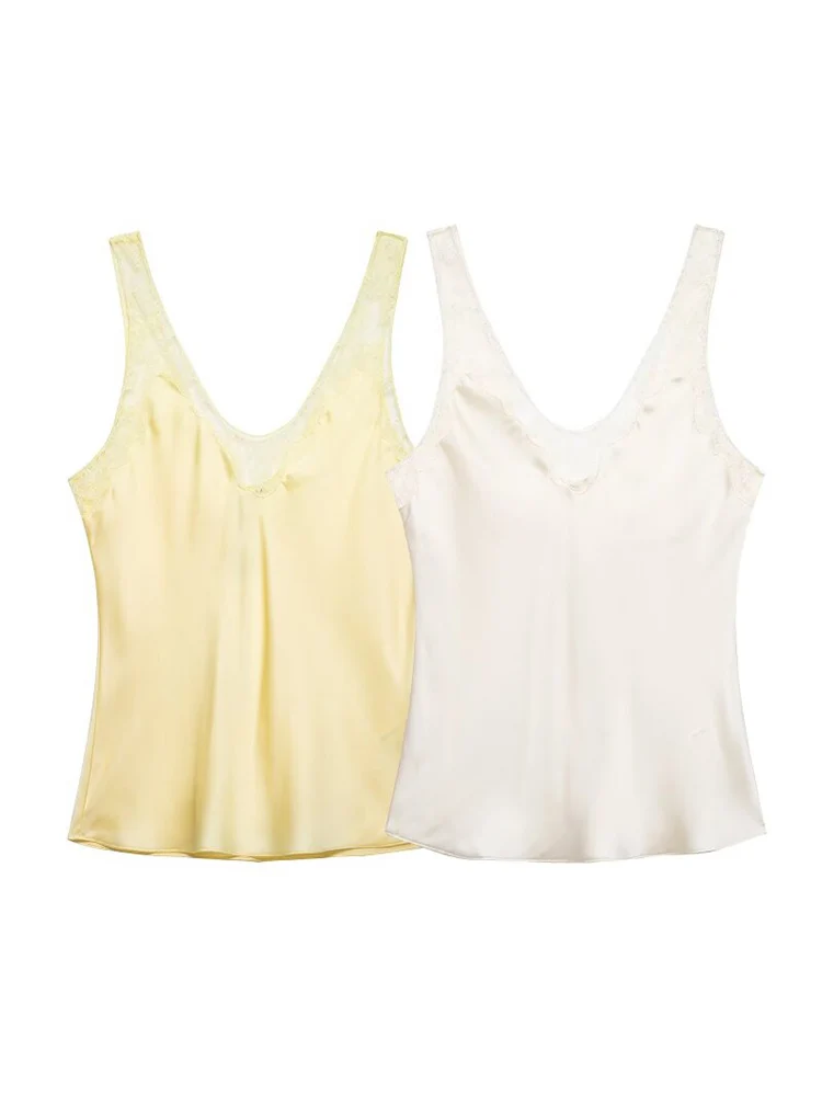 Women Satin Tank Tops Camis 2026 Summer Sexy Solid Sleeveless Lace Female Elegant Street Top Clothes