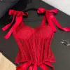 SINGREINY Luxury Party Corset Top Ladies French Style Lace Up Texture Senior Sexy Camisole Summer Retro Sensual Bodycon Tank Top