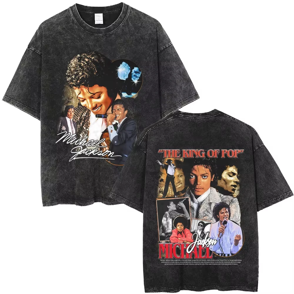 The King of Pop Michael Jackson Vintage Washed T-shirts Men Women Casual Retro Cotton T Shirt Male Gothic Rock Oversized T-shirt