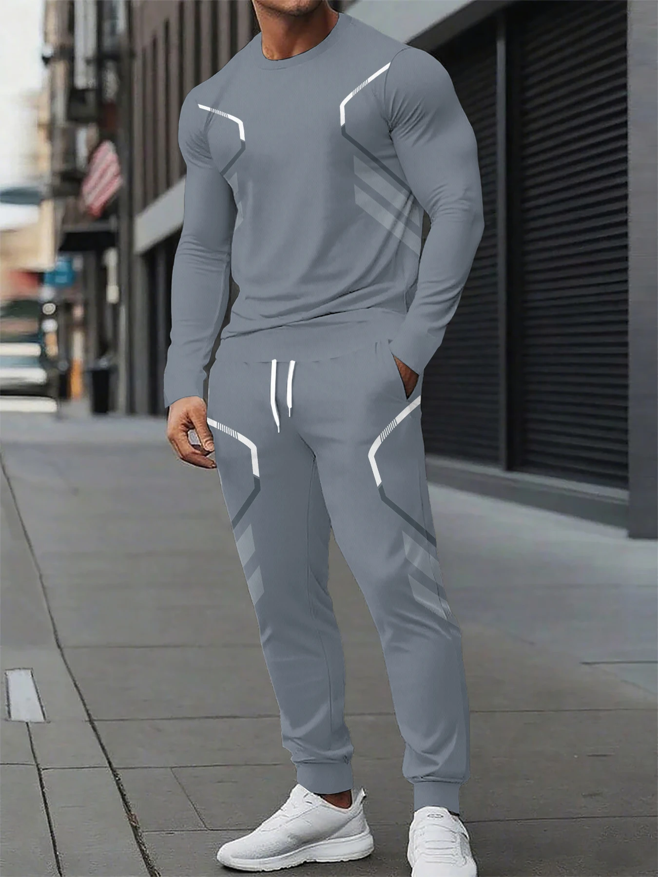 The new men's round-neck sweatshirt set for Spring and Autumn 2025 features street fashion and comfort with 3D pattern printing