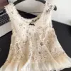 SINGREINY Bohemian Summer Tank Top Women O Neck Splice Ruffle Hollow Out Sleeveless Camisole Embroidery Holiday Loose Casual Top