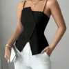 Womens Cami Top Thin Strap Asymmetric Button Cami Top Button Blazer Vest Fit Elegant Chic Apparel Tops Spring Summer Daily Shirt