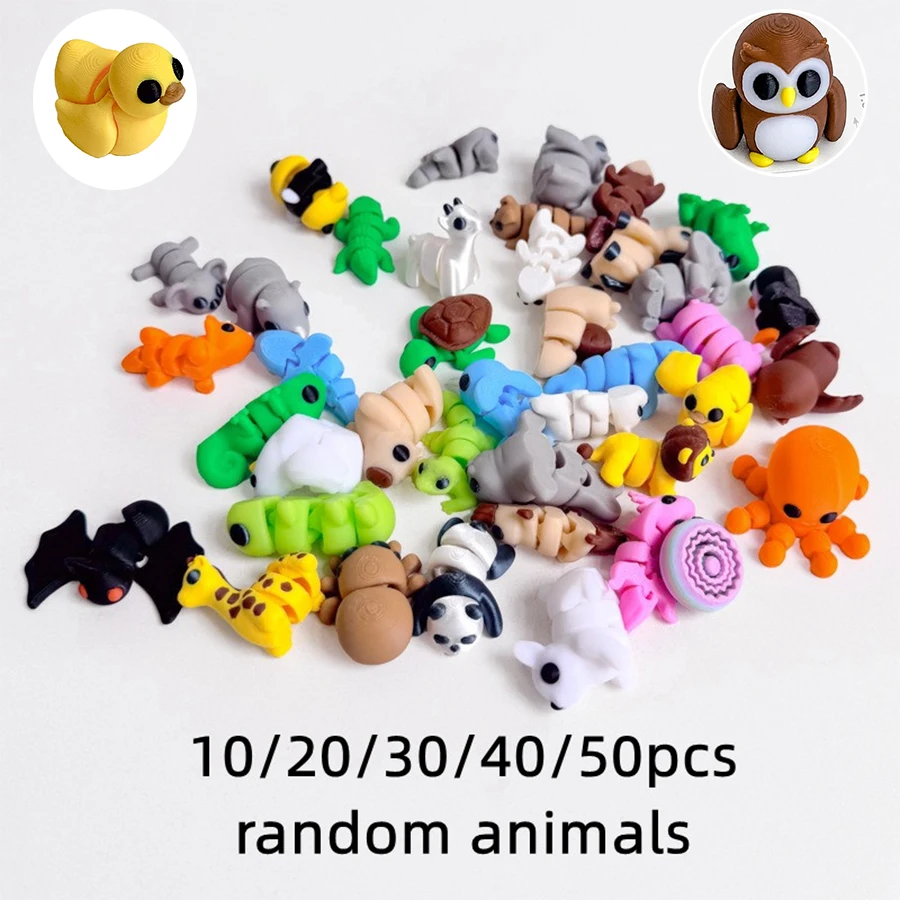 10/50pcs 3D Printed Simulation Toys Mini Animal Model Home Ornament Cartoon Figure Birthday Gift Sets Decompression Kid Toy