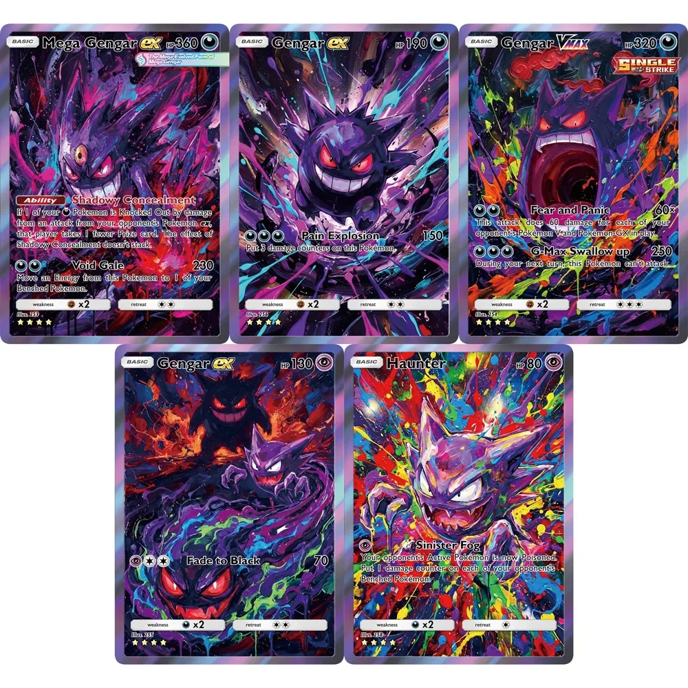 5Pcs Pokemon PTCG Cards Gengar Haunter Watercolour Style Holo Rare Booster Cards Set Creativity Collection Pokemon Cards
