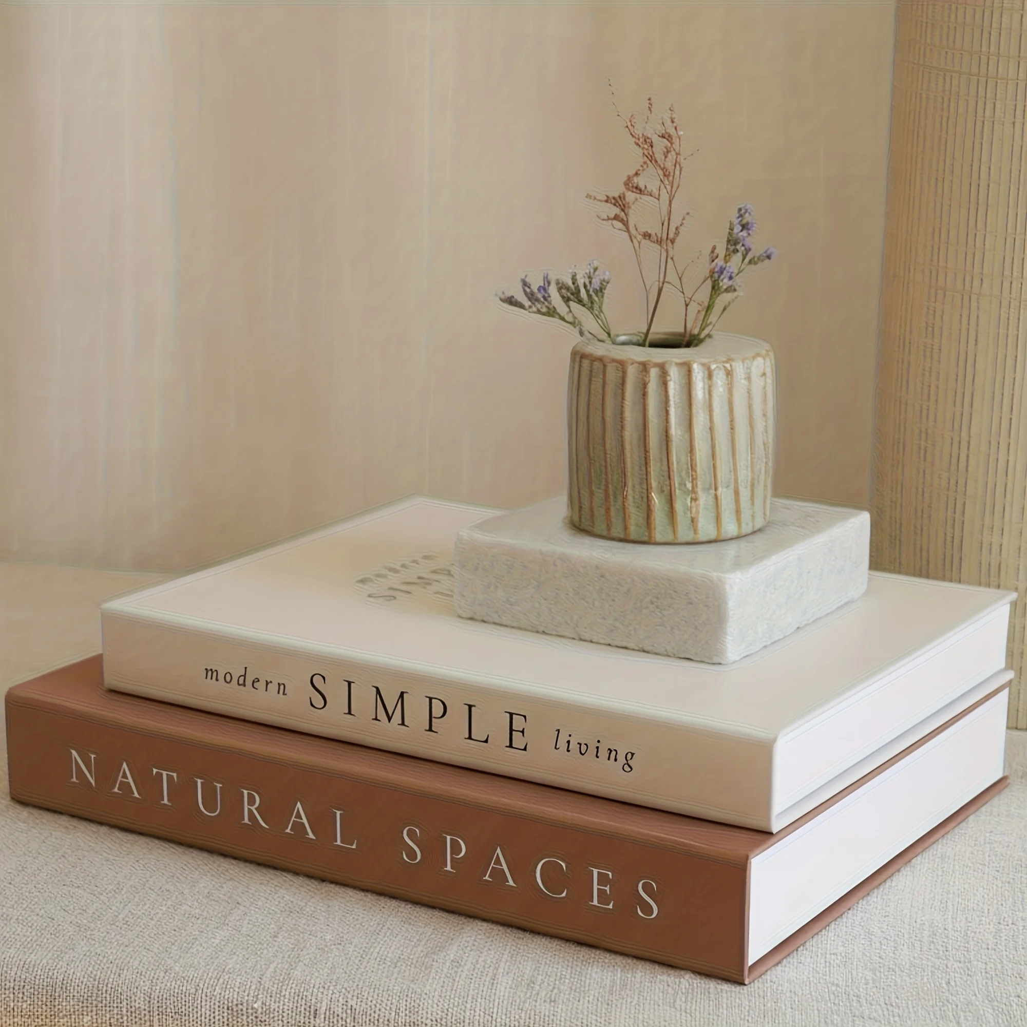 2-Piece Bohemian Style Faux Paper Book Set - Modern Minimalist Stackable Decorative Faux Books, Suitable for Home Decor