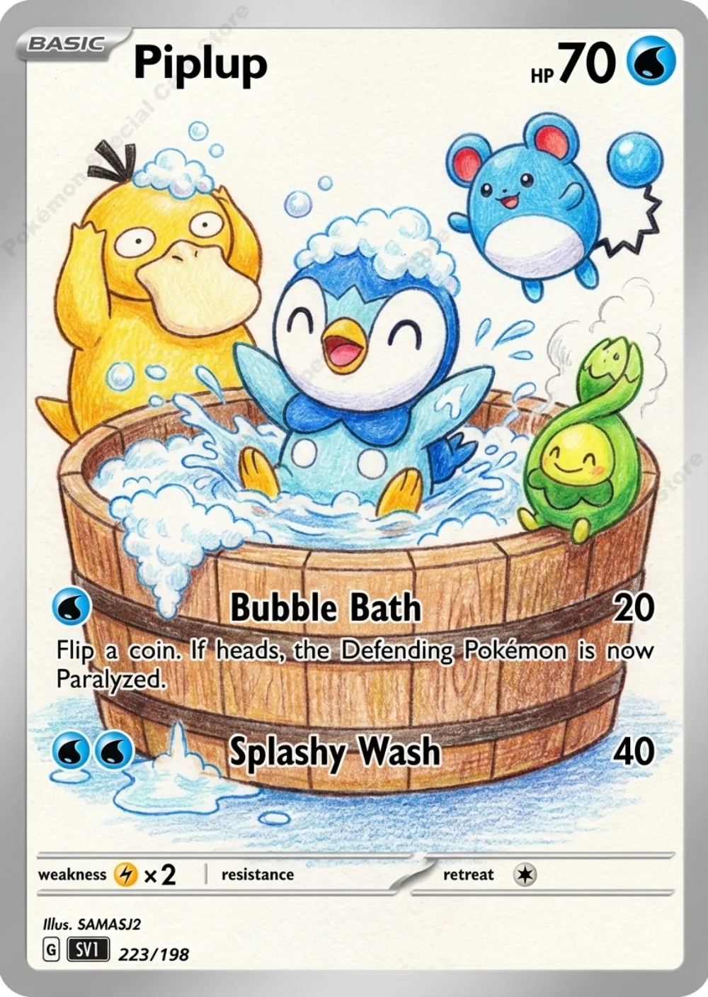 5Pcs Pokemon Cards Squirtle Piplup Jigglypuff Marill Take A Bath Series PTCG Collection Cards Rare Holo Cards Pokemon Gift - Image 3