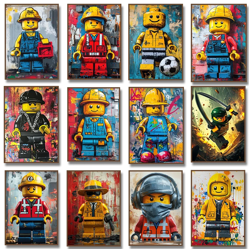 Colorful Graffiti Yellow Builder Anime Hipster Street Poster Wall Art Canvas Painting Prints Modern Living Room Home Decor