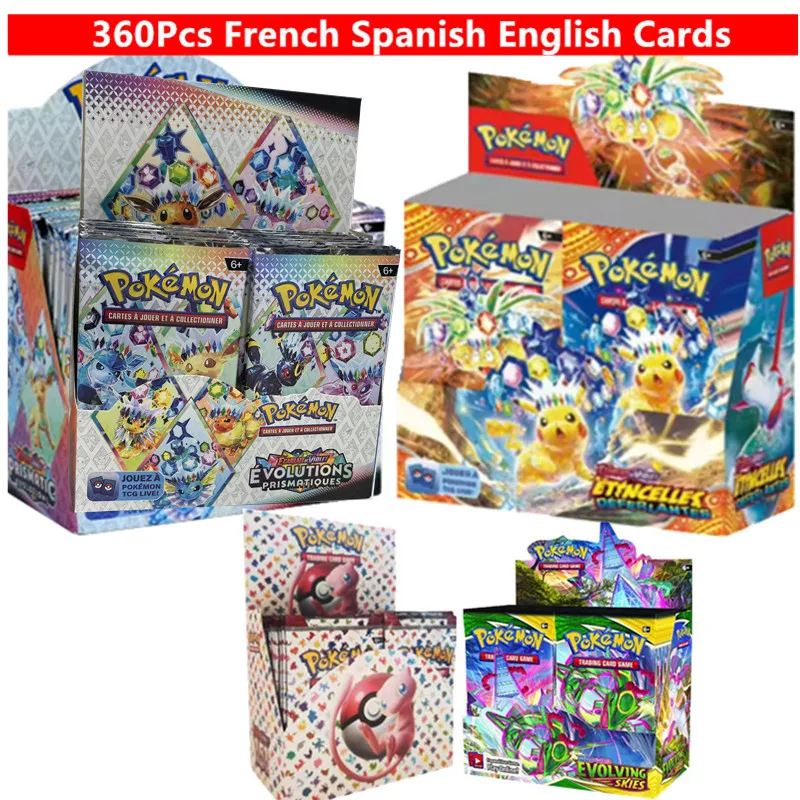 90-360Pcs English French Spanish Carta Karten Pokemon Cards Sun Moon Evolutions Booster Box Collectible Tradiner Card for child