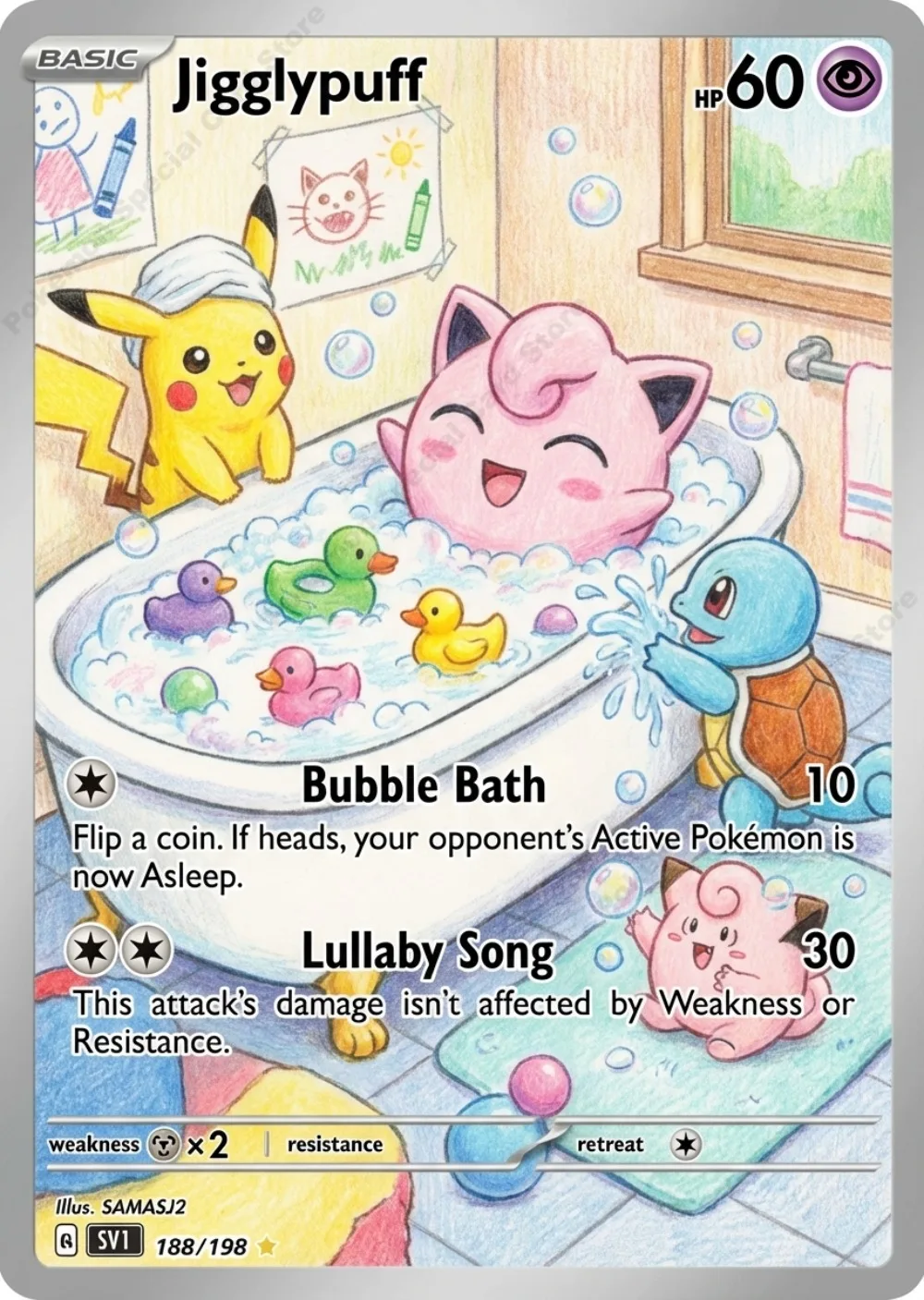 5Pcs Pokemon Cards Squirtle Piplup Jigglypuff Marill Take A Bath Series PTCG Collection Cards Rare Holo Cards Pokemon Gift - Image 5