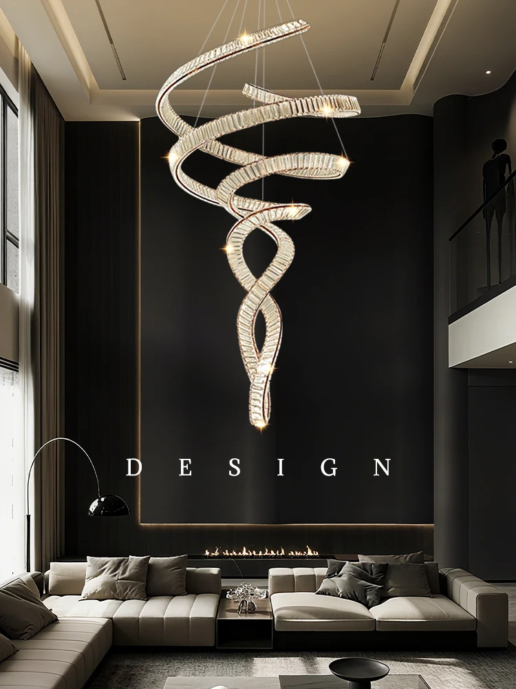 Nordic Simple Living Room Pendant Light High Quality Lobby Crystal Chandeliers Duplex Loft Hanging Lamp Villa Hall Chandelier