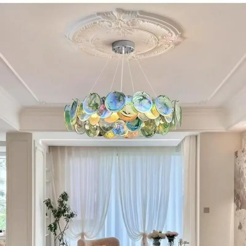 Murano Crystal Chandelier Green Glass Hanging Lamp Vintage Elegant Indoor Decor E14 For Living Room Bedroom Pendant Lighting