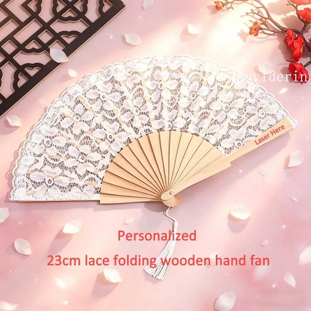 10/30pcs Exquisite Lace Wooden Folding Hand Fans Personalize Engrave Text Logo on Wood for Dancing & Wedding Party Home Decor