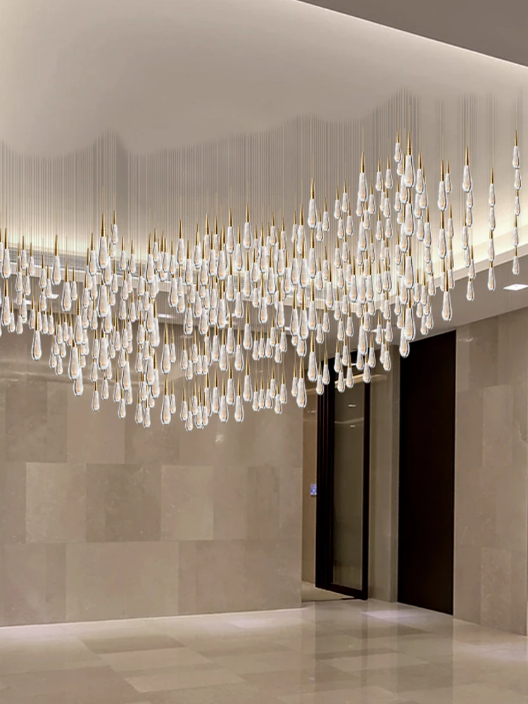 Hotel Lobby Chandelier Nordic Style Living Room Chandelier Villa Hall Duplex High Ceiling Crystal LED customable Hanging Light