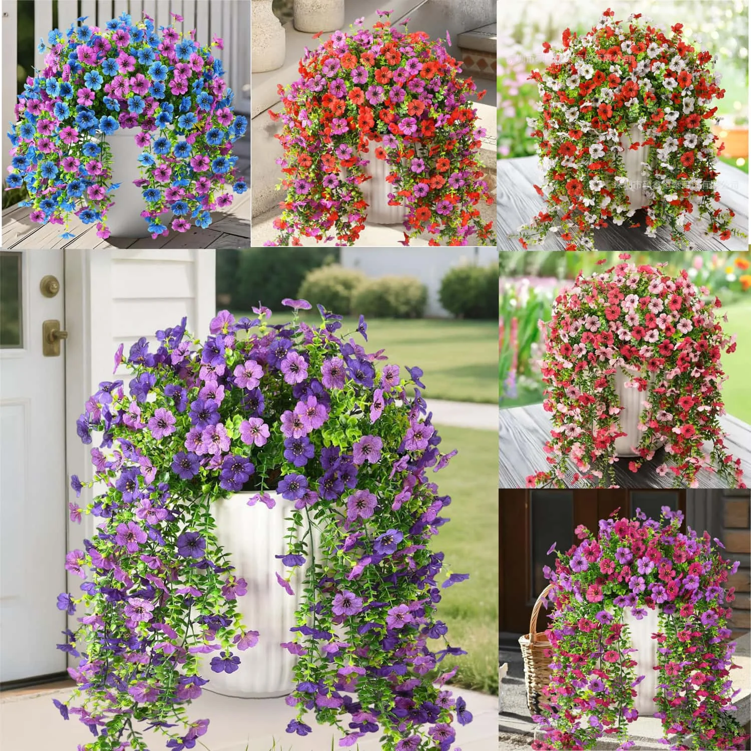 2pcs UV Resistant Mixed Color Hanging Faux Flowers Plants Realistic Silk-Like Spring Summer Outdoor Decor for Home Patio Garden