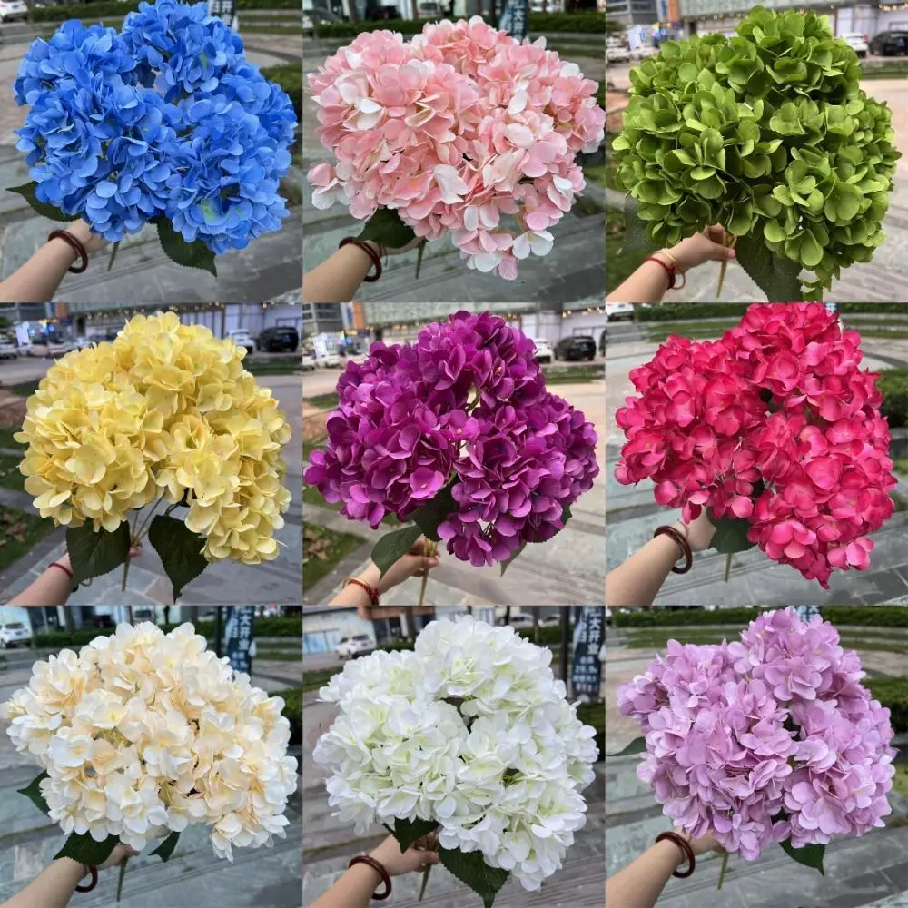 5 Heads Artificial Hydrangea Flower Large Size Silk Fake Hydrangea Flowers DIY Simulated Wedding Floral for Home Party Wedding