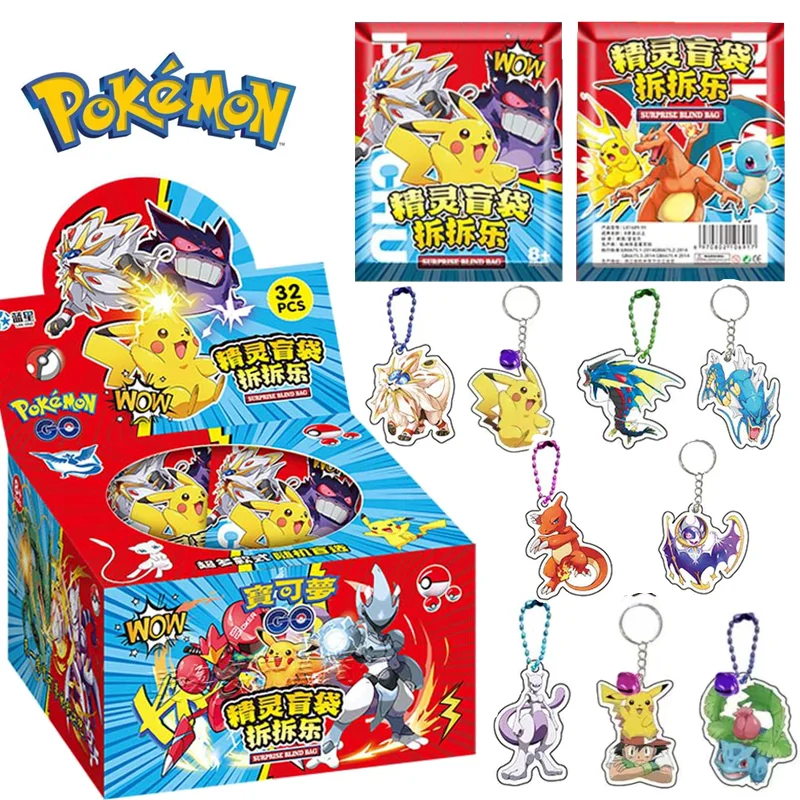 PKM Anime 32pcs Set pokemon Figures Blind Bag Box Acrylic Pendant Keychain Hanging Decoration Children Toy Peripherals Gift