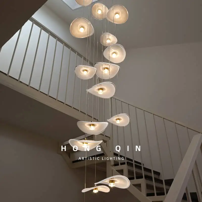 Luxury Stair Chandelier Pendant Light Lighting Duplex Loft Glass Hanging Lamp Nordic Minimalist Long Staircase Chandelier Lustre