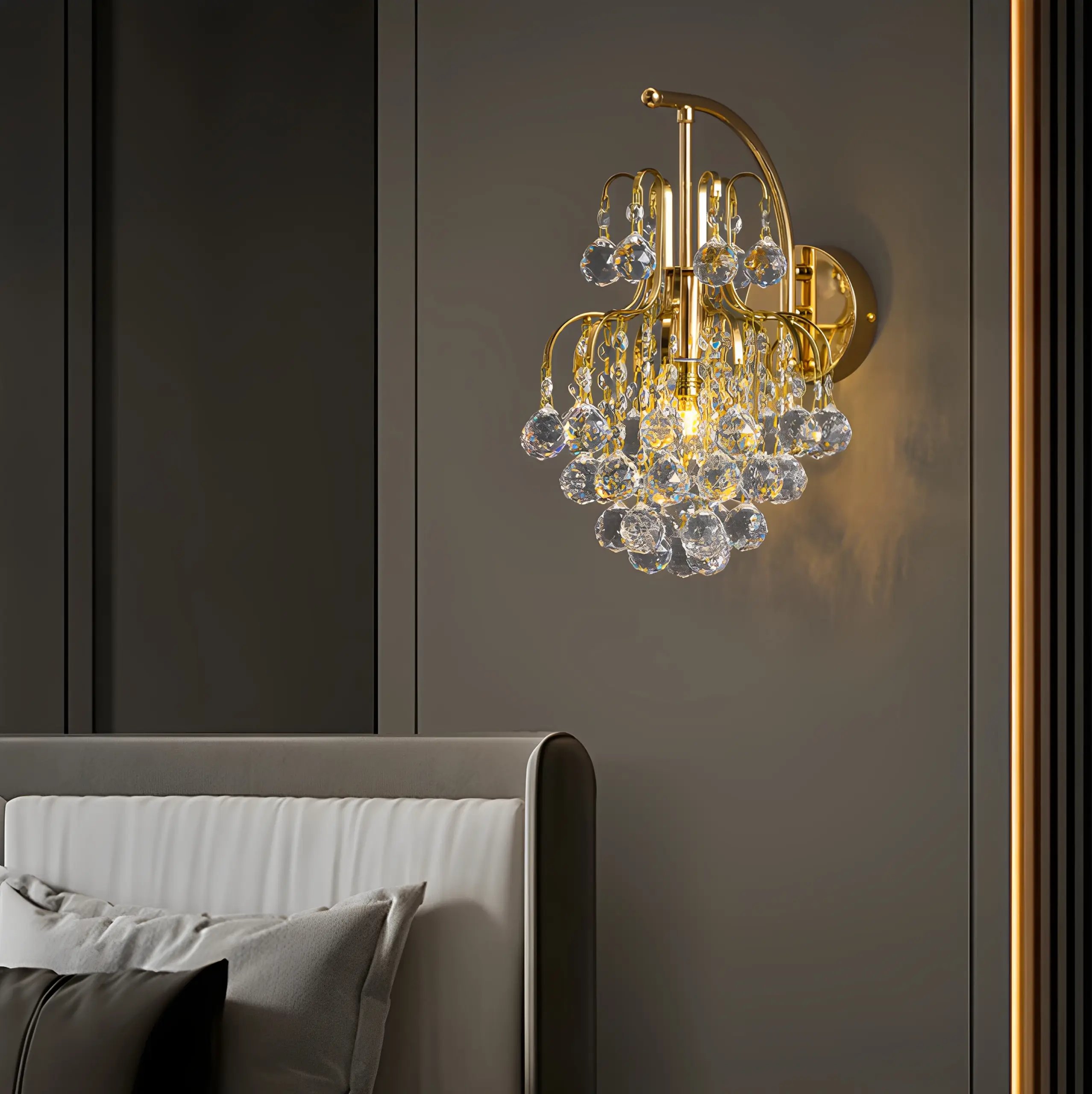 French-Style Light Luxury Bedroom Wall Lamp Crystal Lamp With A High-End And Elegant Feel For The Living Room And Master Bedroom - Image 3