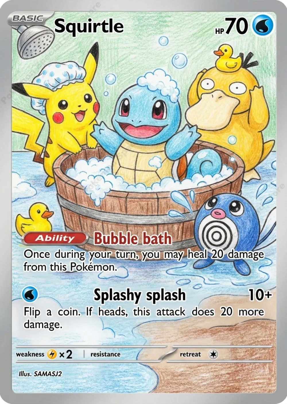 5Pcs Pokemon Cards Squirtle Piplup Jigglypuff Marill Take A Bath Series PTCG Collection Cards Rare Holo Cards Pokemon Gift - Image 2