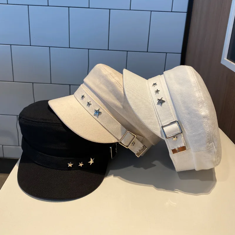Women's Beret Black Star Hat Spring and Autumn Winter British Retro Fashion New Sea Military Style Korean Caps Mother Hats - Image 2