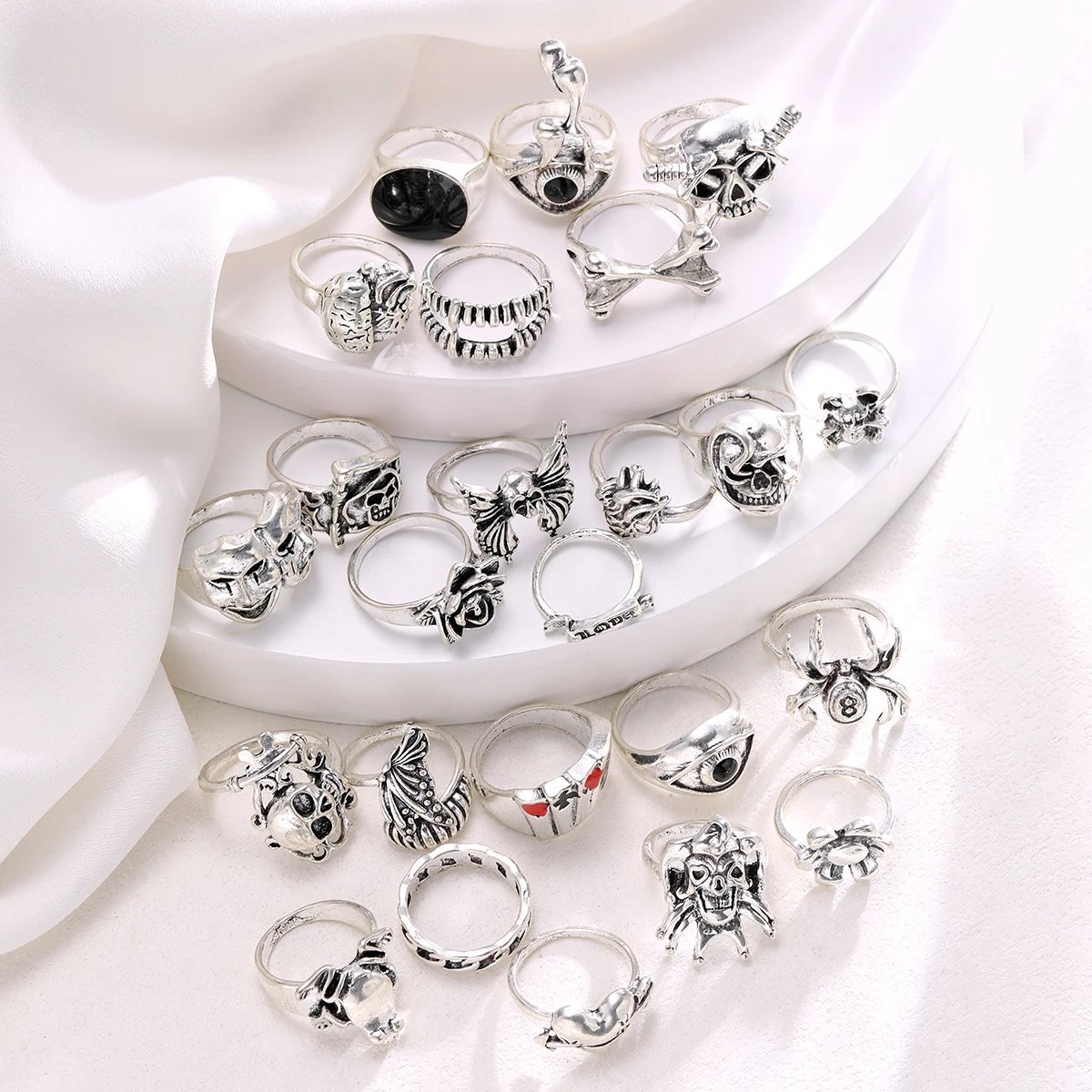 24 Pcs Gothic Skeleton Unisex Ring Set Punk Grunge Butterfly Frog Woman Man Jewelry Hip Hop Party Street Ring Accessories Gift - Image 5