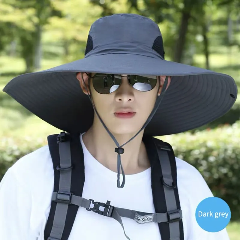 Large Brim Polyester Sun Hat UV Protection Breathable Mesh Cap Foldable Men and Women Outdoor Fishing Hiking Beach Caps - Image 5
