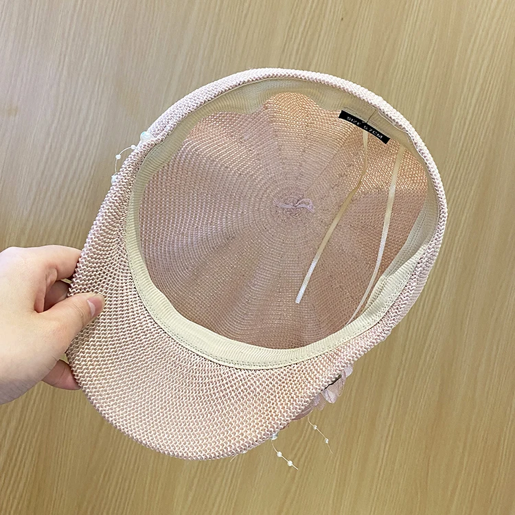 2022-pearl flower ventilation lady leisure Octagonal hat women visors cap - Image 4