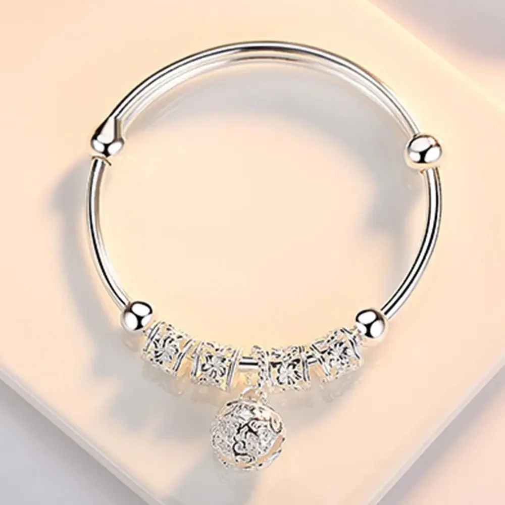 Fine 925 Sterling Silver Bangles Bracelets for Women Luxury Original Adjustable Hollow Bells Ball Bracelets Party Charm Jewelry - Image 6