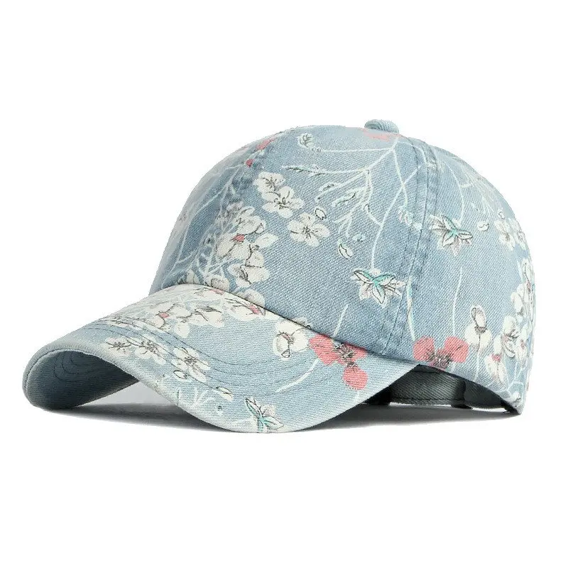LDSLYJR Spring Denim Flower Print Casquette Baseball Cap Adjustable Outdoor Snapback Hats for Men and Women 170