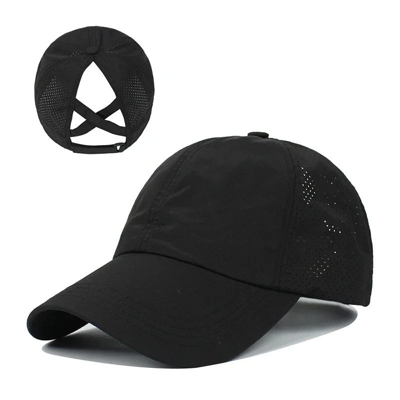 Summer Solid Color Baseball Caps Golf Wear Women Sport Leisure Cross Ponytail Hat Mesh Quick-Drying Half-Hollow Men's Peaked Cap - Image 5